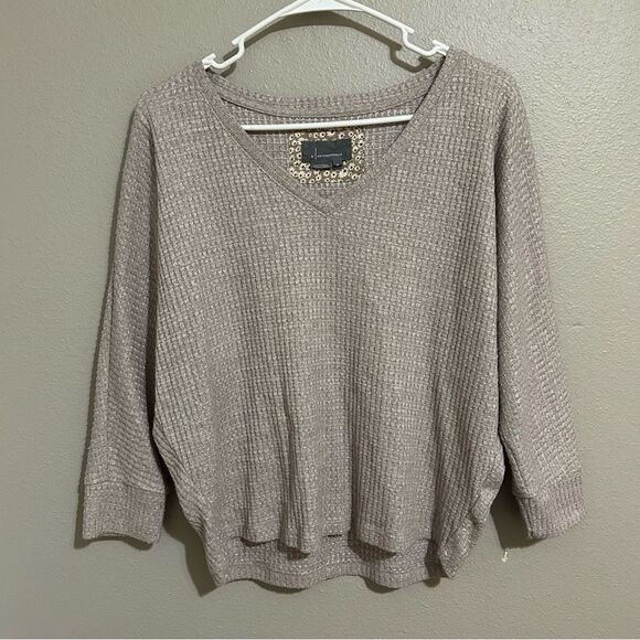 Anthropologie neutral waffle knit dolman sleeve v neck sweater womens size small - Picture 3 of 6